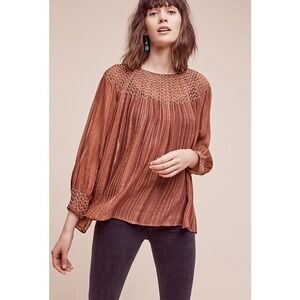 Anthropologie Love Sam Bresle Smocked Peasant Top